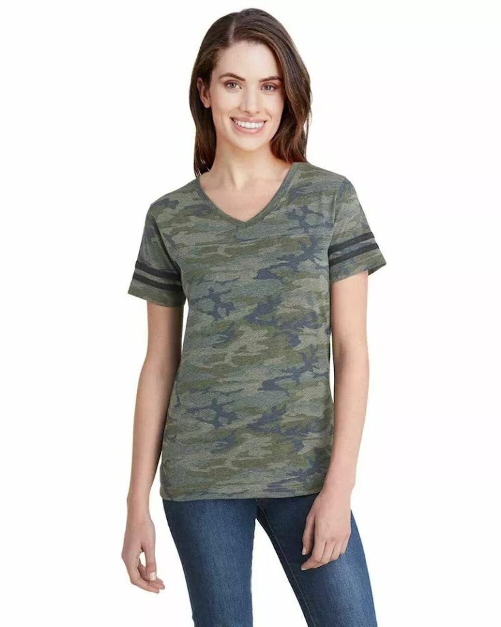 Vermeer Camo Tee Womens Size Small Short Sleeve Green V Neck Camouflage T Shirt‎